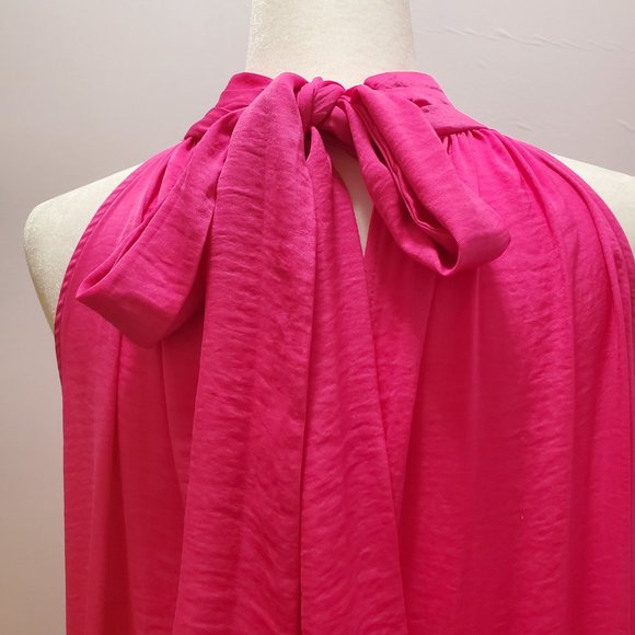 Vince Camuto Tiered Rumple Satin Maxi Dress Plus Size(1X) Halter Neck Sleeveless - Picture 9 of 11